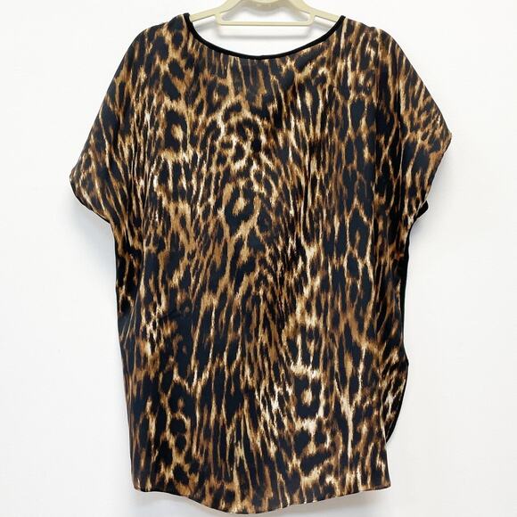Chico's Womens 3 Black 2 Tone Leopard Animal Print Side Slits Lightweight Blouse - Picture 4 of 5
